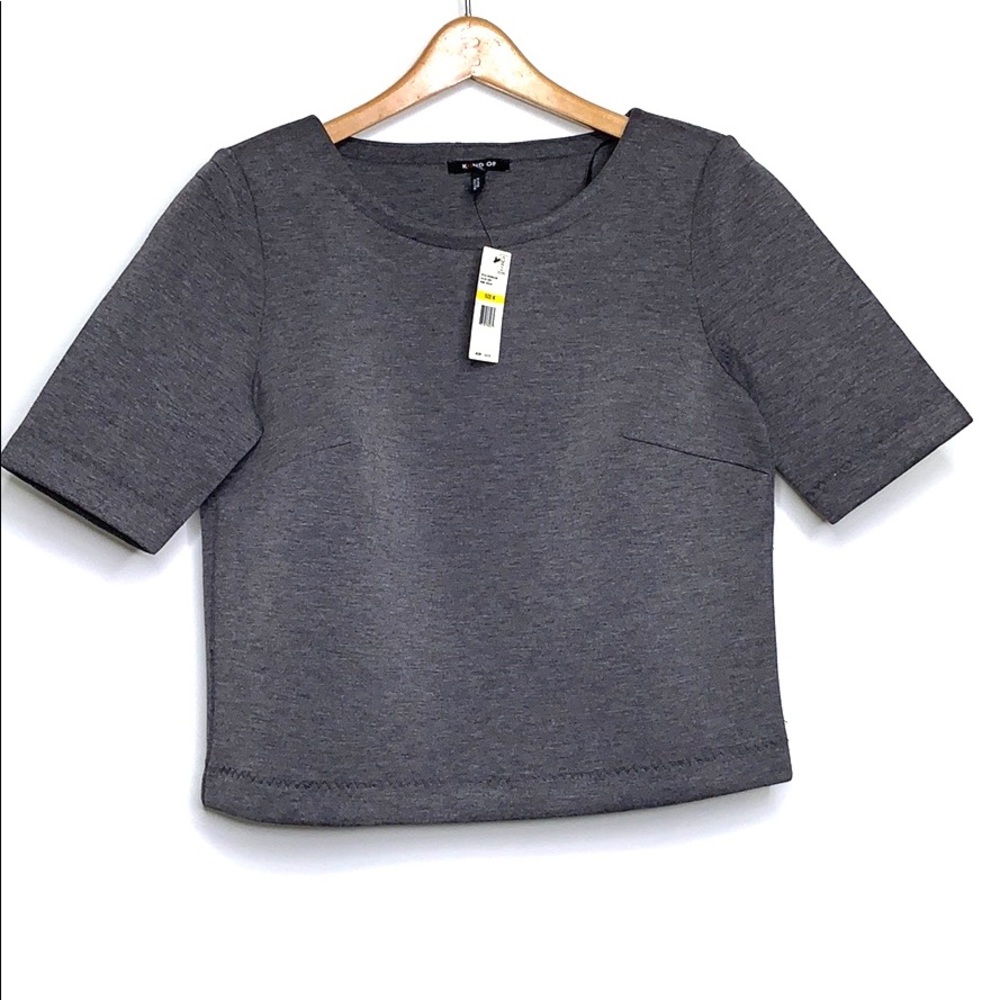 NWTs KIIND OF Grey Minimalist Crop Blouse Top